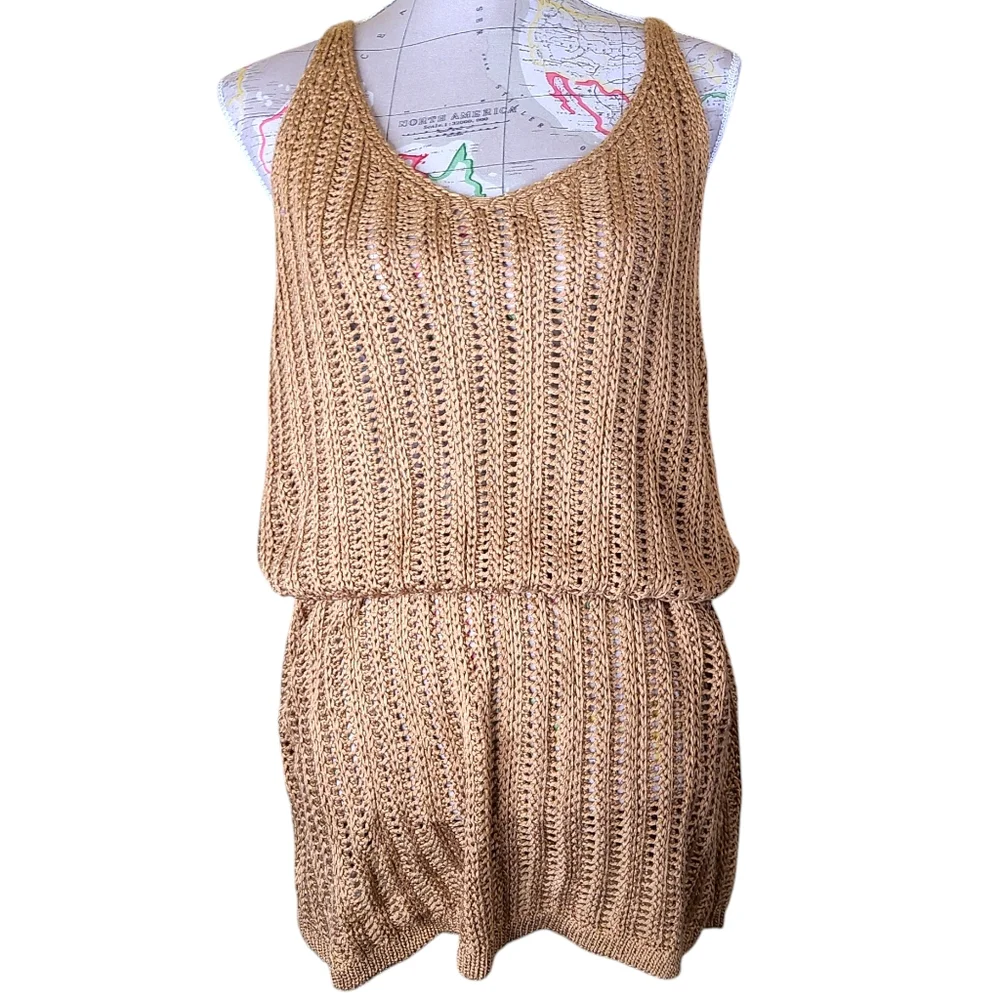 CUPSHE Size X-Large Tan Open Weave Crochet Swim Coverup Sleeveless Mini Dress
